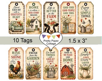 Farmhouse Tags: Printable Party Favors, Gifts, Crafts, (10) 2 x 3.5"