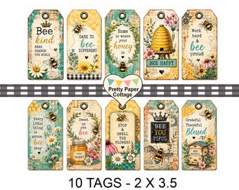 Etiquetas de regalo con diseño de abeja: Recuerdos para fiestas, Manualidades, (10) 2 x 3.5 pulgadas, Imprimibles