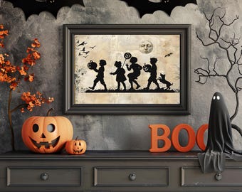 Lámina para desfile infantil de Halloween: Truco o trato a la luz de la luna vintage, 3 tamaños, envío incluido.