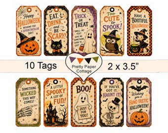 Retro Halloween Kids Tags: Printable Party Favors, Gifts, Crafts, (10) 2 x 3.5"