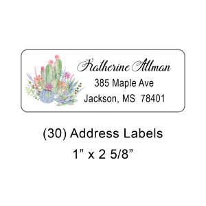 Cactus, Succulents, Address Labels, (30) 1x2.65 inches, Personalized, Custom, Floral Theme, Return Labels, Mailing Labels, Rectangle Labels