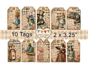 Alice in Wonderland Quote Tags: Printable Party Favors, Gifts, Crafts, (10) 2 x 3.25"
