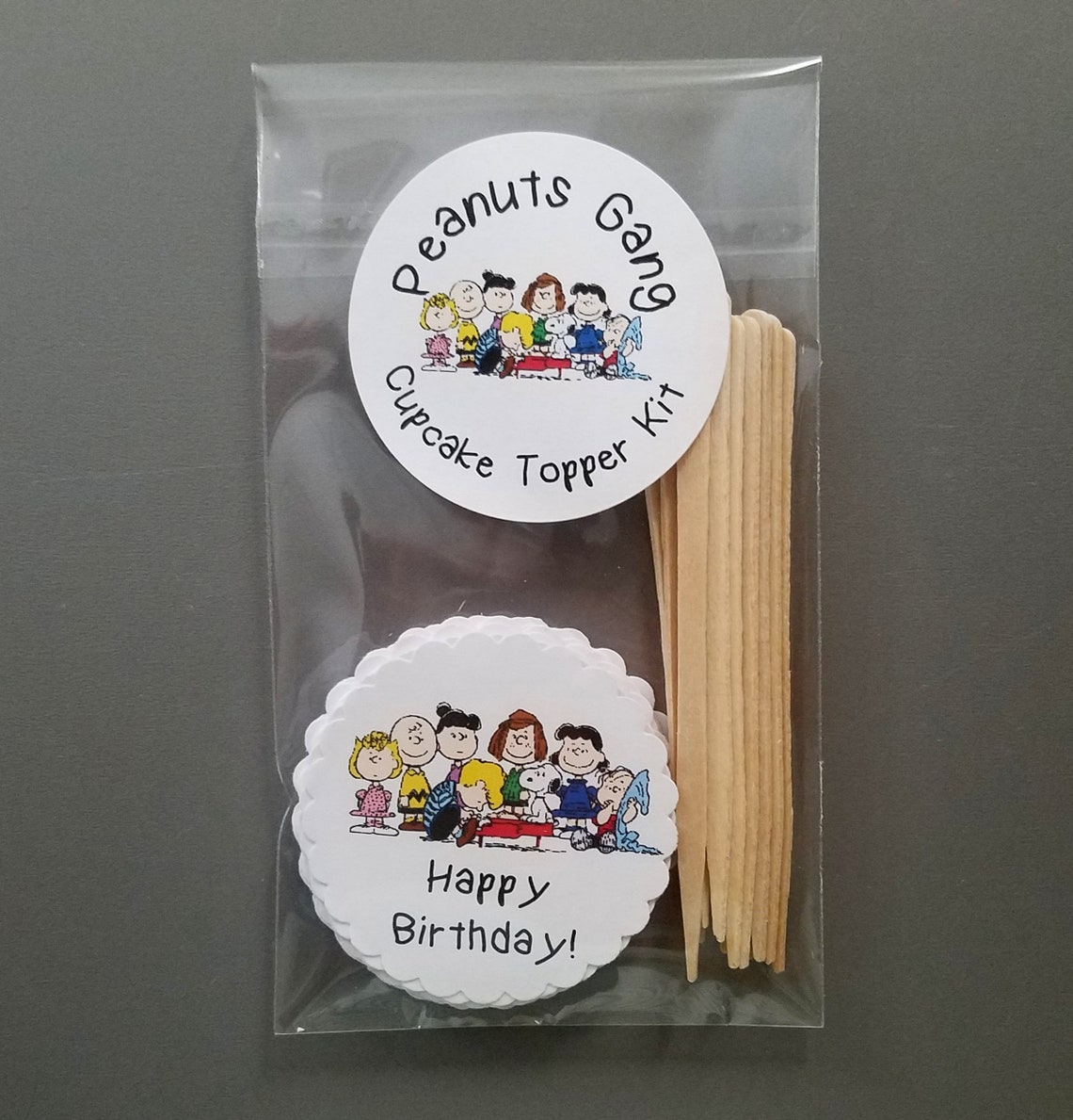 Peanuts Gang Happy Birthday Cupcake Topper Kit 12 Peanuts Etsy