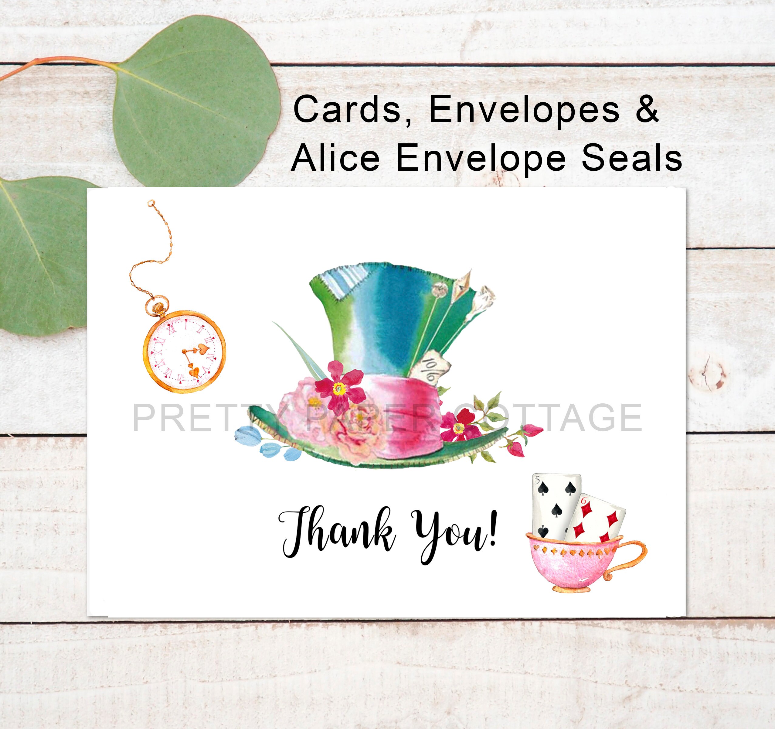 Alice in Wonderland, Mad Hatter Hat, Thank You Cards, Baby Shower, Bridal  Shower, Tea Party, Birthday, 5.5x4.25, Envelopes & Seals Included 