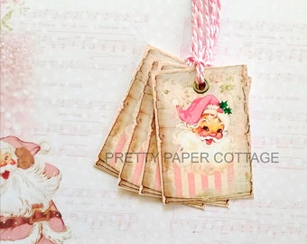 Vintage Santa Pink Or Red Christmas: Victorian Tags, Holiday Sparkle, 2x3 inches