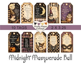 Halloween Midnight Masquerade Ball: Gift Tags, Party Favors, Craft Tags, (10) 2 x 3.5 in., Shipped