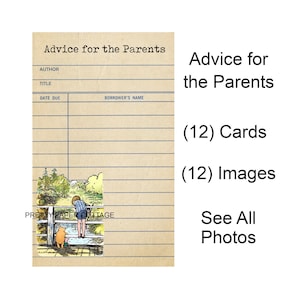 Winnie the Pooh, Library Cards, 12 Cards, Vintage Inspired, JPG, Digital Download, Baby Shower, Size 2.75x4.75", Custom Orders See Details