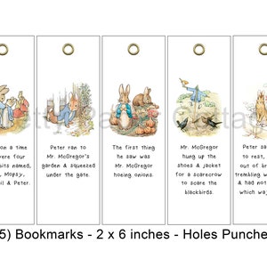 PRINTABLE, Peter Rabbit, Märchenbuch, Lesezeichen, Babyparty, Geburtstag, Partygeschenke, Tags, (5) Größe 2x6", Digital Download, 2 JPG Dateien