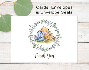 Winnie the Pooh, Eeyore & Piglet: Boy Baby Shower, Thank You Cards, Envelopes and Seals
