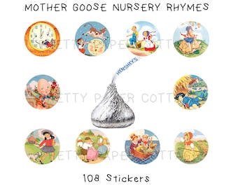 Mother Goose Hershey Kiss Stickers: Party Favors (108) .75"