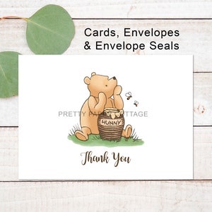 Winnie the Pooh, Thank You Cards, Baby Shower, Birthday, Note Cards, Cards & Envelopes, Matching Envelope seals