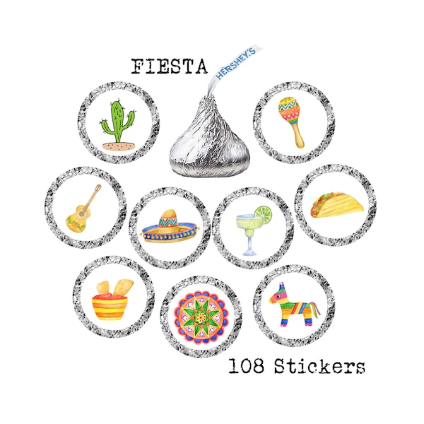 Mexican Party, Hershey Kiss Stickers, Fiesta, Taco Tuesday, Cinco de Mayo, Bridal, Baby, Shower, Birthday, Favors, Envelope Seal, 108