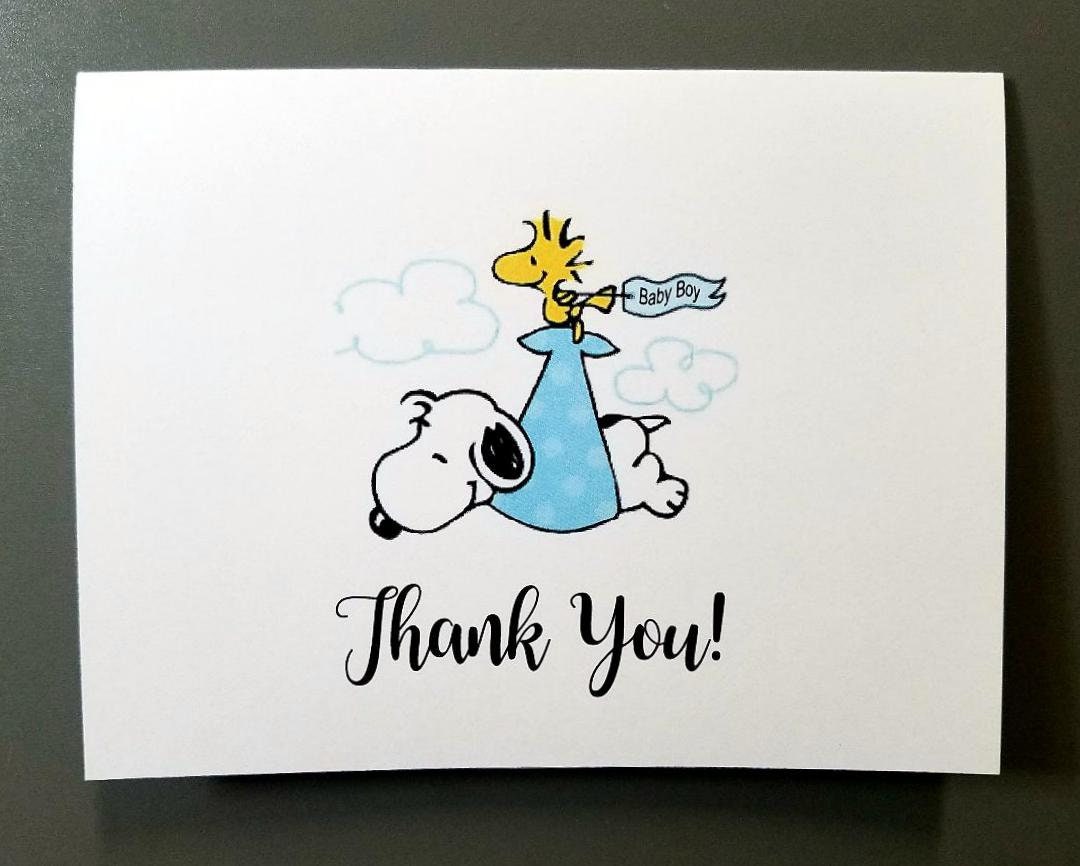 Snoopy Baby Boy Baby Shower Cards Thank You Cards Snoopy Etsy
