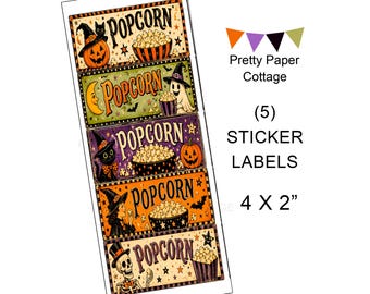 Vintage Halloween Popcorn Labels:  Crafts, Party Favors, Shipped