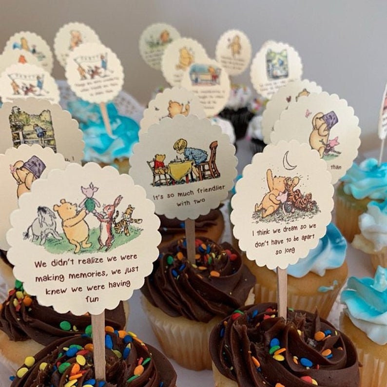 Winnie the Pooh Quotes Cupcake Topper Kit DIY 12 Winnie the Etsy