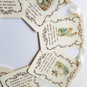 BANNER KIT, Peter Rabbit, Beatrix Potter, Story Book Quotes, Baby Shower, Birthday, Banner, Ribbon Matches Cardstock. 8 Cards, 4.35x5.5 in. image 4