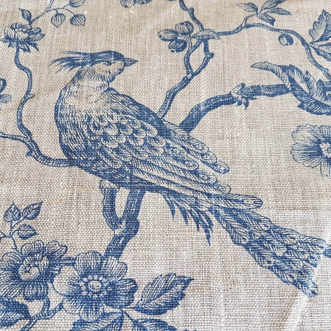 Pure linen fabric Bird on branches lovely toile birds printed Etsy