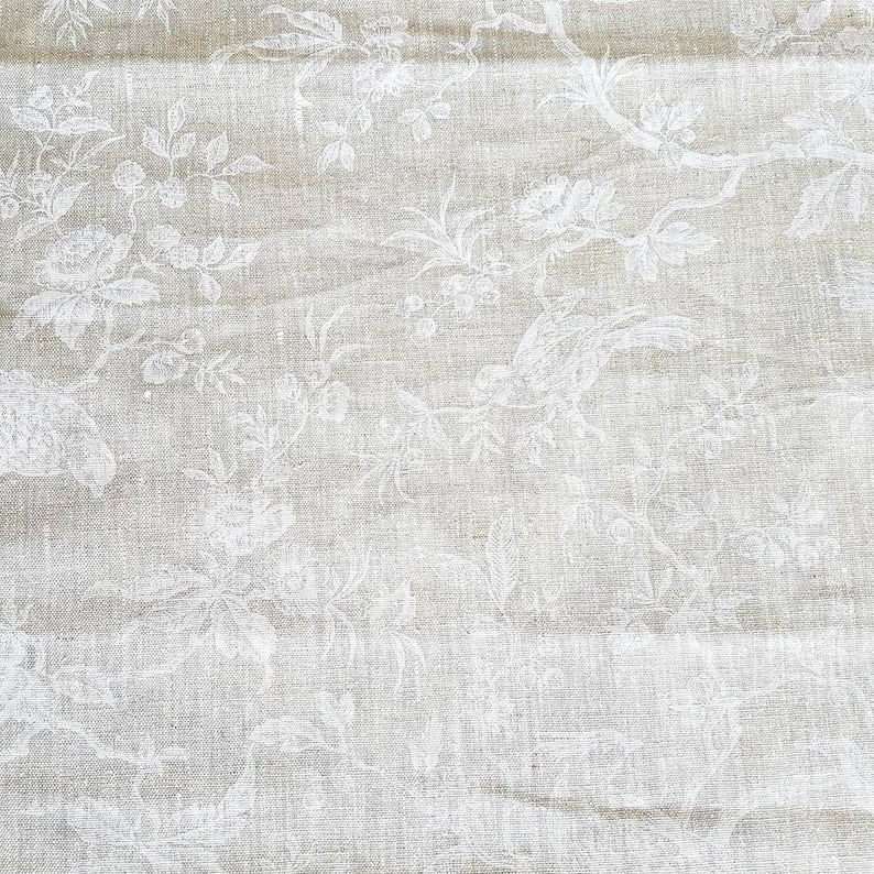 Pure Linen Fabric Bird on Branches Lovely Toile Birds Printed - Etsy