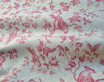 Pure linen fabric Bird on branches; lovely toile birds printed fabric 100% pure linen 60 inches wide