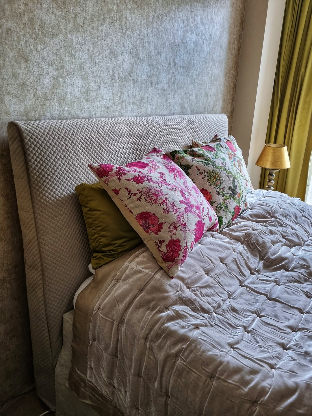 Headboard Cover Quilted Velour Etsy