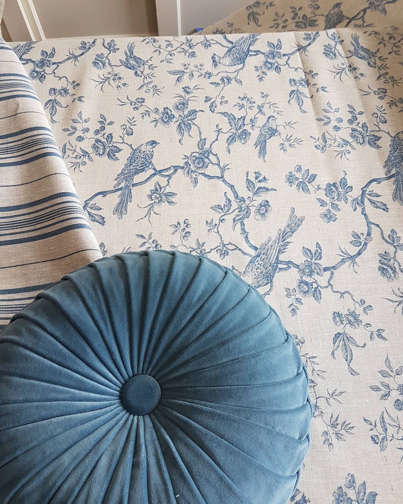 Pure Linen Fabric Bird on Branches Lovely Toile Birds Printed Etsy