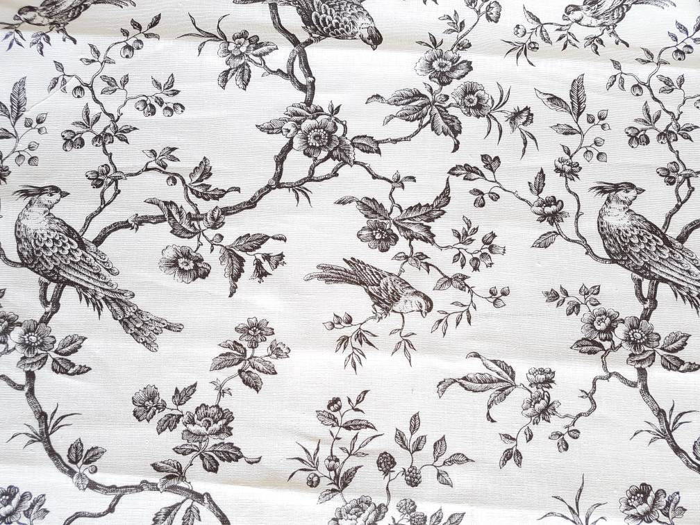 Pure linen fabric Bird on branches lovely toile birds printed Etsy