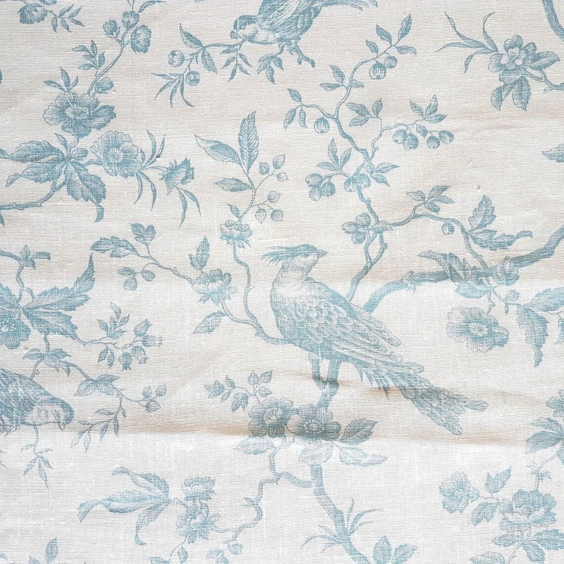 Pure Linen Fabric Bird on Branches Lovely Toile Birds Printed Etsy