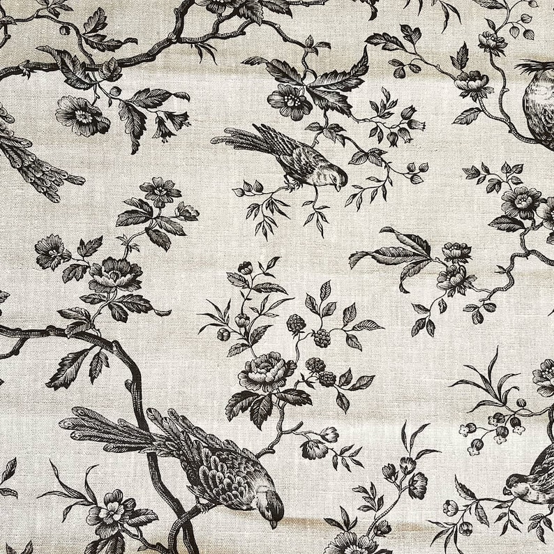 Pure Linen Fabric Bird on Branches Lovely Toile Birds Printed Etsy