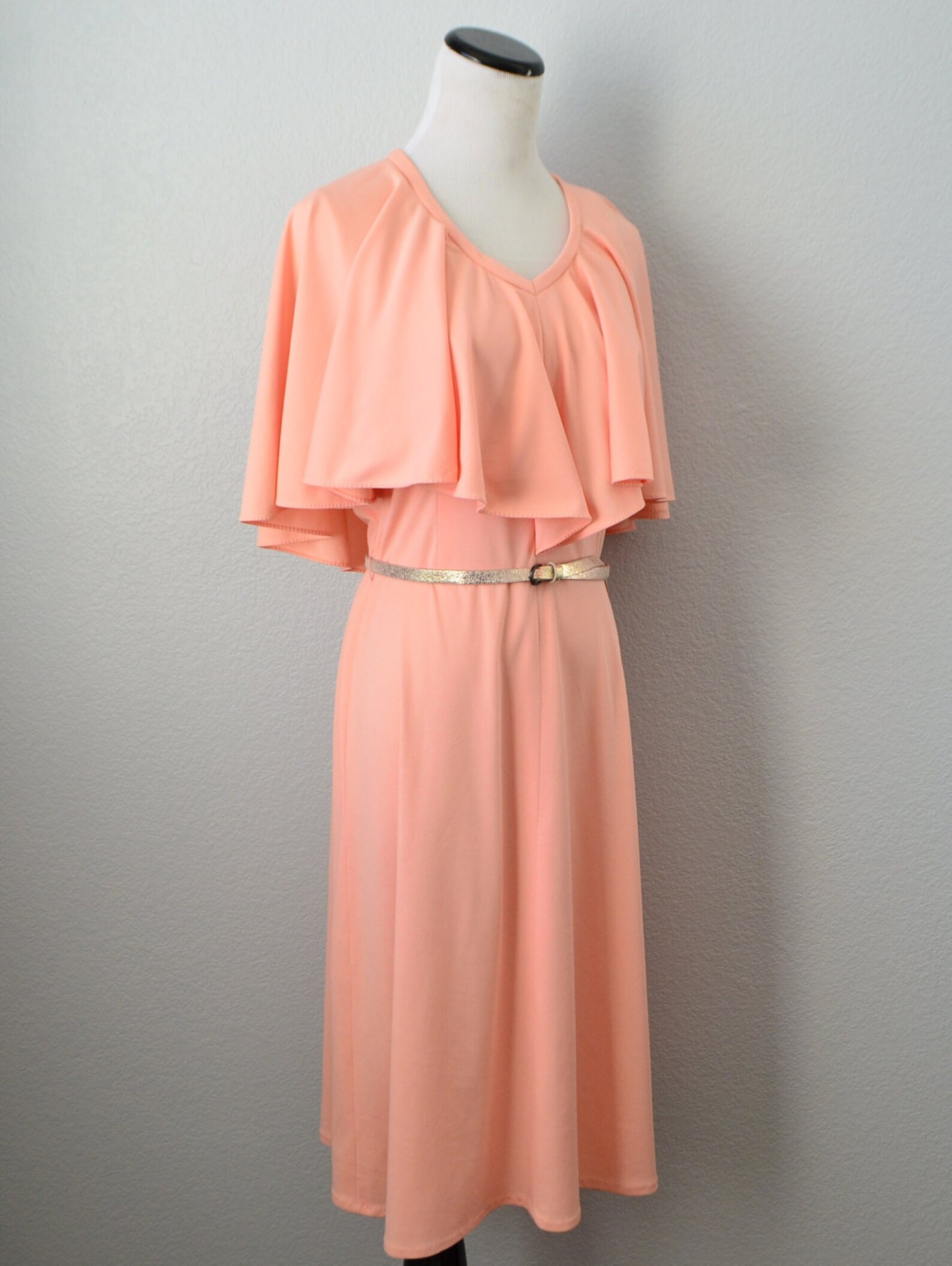 Fred Rothschild Peach Orange Dress // 70s Vintage Dress // Etsy