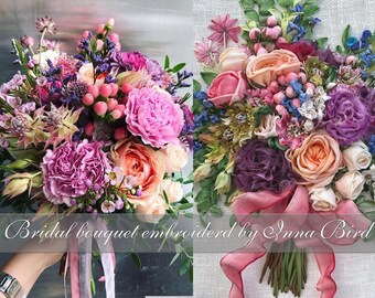 Custom Bridal Bouquet Silk Ribbon Embroidery Wedding Bouquet Elegant Realistic Embroidery Bunch PERSONALISED Floral Wedding Bouquet Gift