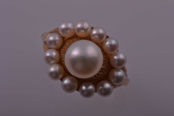 18ct Yellow Gold 1960's Retro Ring With Pearls (9… - image 1