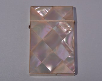 Mother-Of-Pearl Victorian Visiting Card Case With A Velvet Lining (914f)