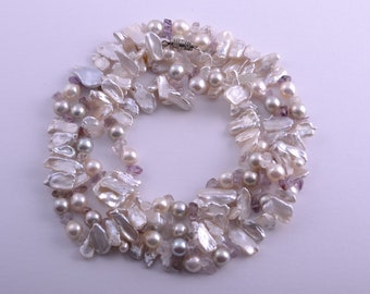 Long Necklace With Pearls And Amethysts (679j)