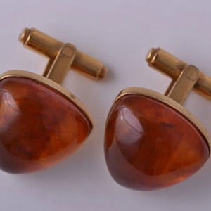 Gold Plated Retro Cufflinks With Amber (751f)