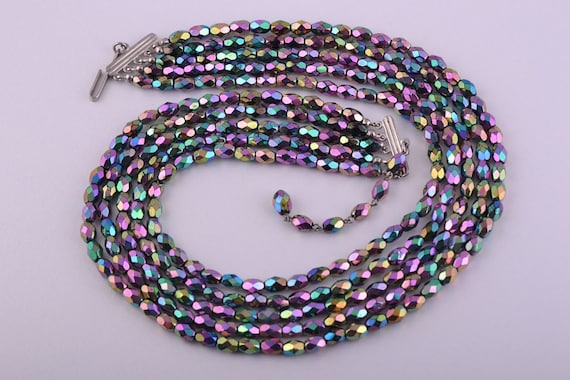 1950's Necklace With Rainbow Glass Beads (624n)