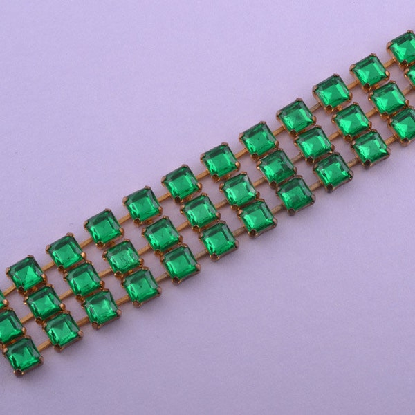 Gilt 1950's Bracelet With Green Paste (920u)