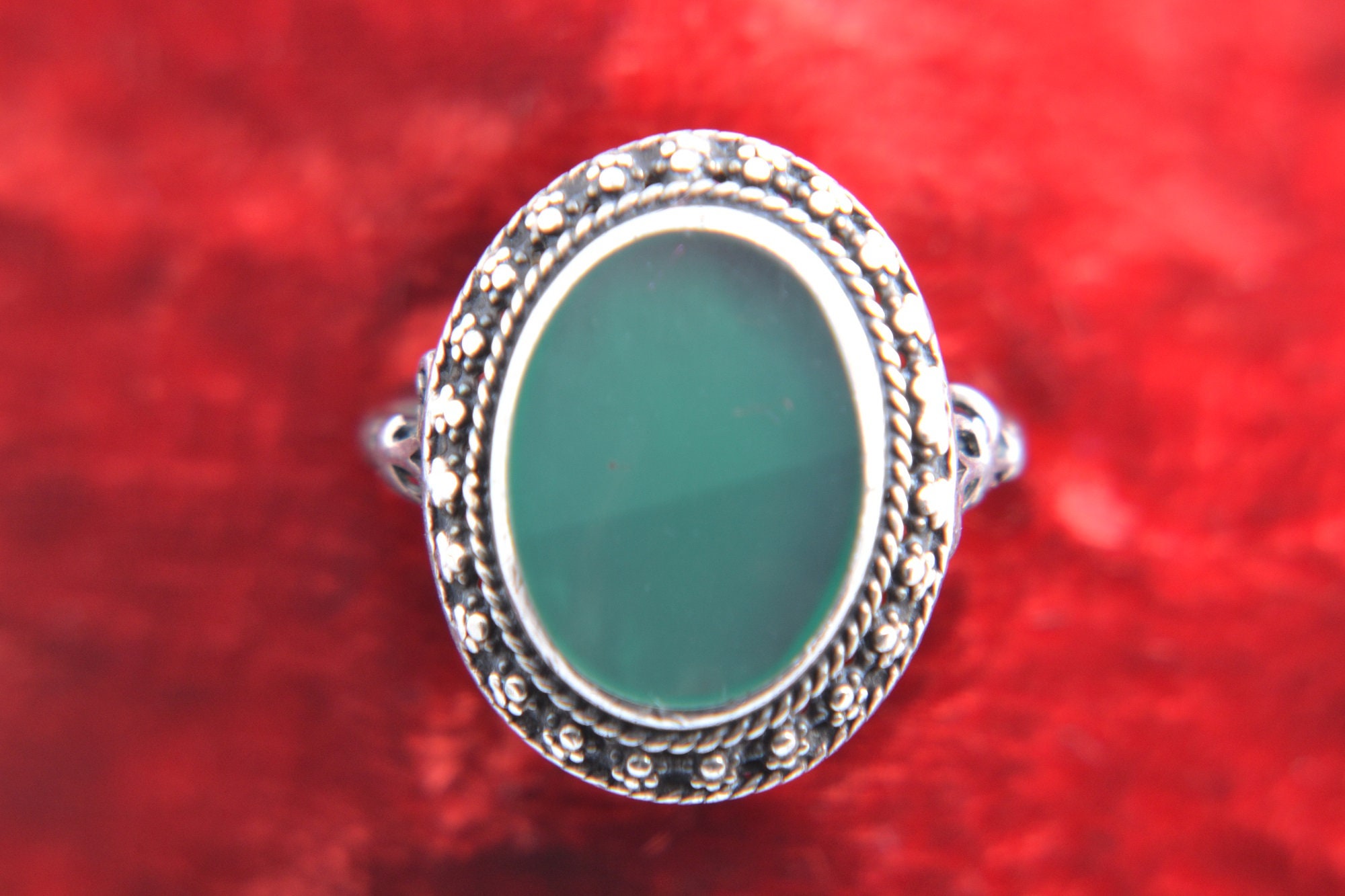 Silver Vintage Ring With Oval Green Stone (940y6) - Etsy
