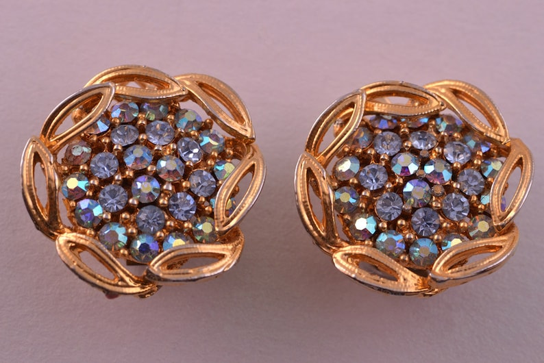 391k Gilt 1950/'s Vintage Clip On Earrings With Rhinestones