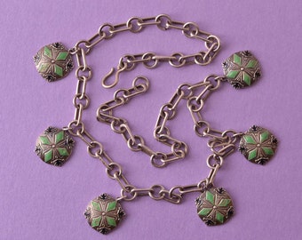 Silver Art Deco Necklace With Hanging Discs (833e)