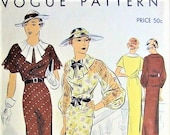 1930er Jahre Stile glamourösen Tag oder Abend Schnittmuster VOGUE 6975 Partei zwei Schößchen, Plissee Jabot Downton Abbey Büste 36 Schnittmuster