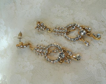 Boucles d’oreilles GLAMOROUS Drop, Strass blanc étincelant, Boucles d’oreilles longues pendantes, Boucles d’oreilles percées, Boucles d’oreilles nuptiales, Bijoux vintage