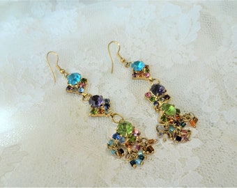 Boucles d’oreilles STRIKING Drop, Strass multicolores, Boucles d’oreilles longues pendantes, Style Glam pur, Boucles d’oreilles fish Hook, Digne de cadeaux, Bijoux vintage