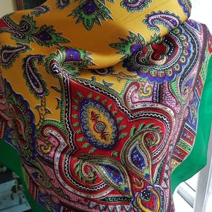 BEAUTIFUL Vintage Scarf, Paisley Like Design Scarf,Lovely Vivid Jewel Tone Colors,31 by 32 inches, Bold Statement Scarf, Vintage Scarves