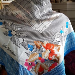 VINTAGE Silk Scarf, Your Sixth Sense C&A ,Silk Floral Check Print Square Scarf ,Gift Idea,Designer Scarves, Collectible Vintage Scarves