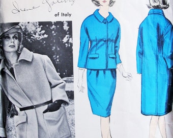 1960s CLASSY Galitzine Designer Coat and Suit Pattern Vogue Couturier Design 1297 Vintage Sewing Pattern Slim Suit Straight Coat Bust 31