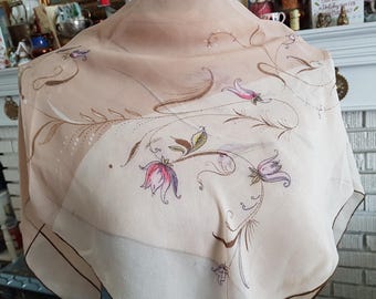 PIĘKNY szalik z jedwabiu szyfonowego w stylu vintage, szalik jakości MCM, śliczne 2 kolory, szalik z nadrukiem kwiatowym, szalik na głowę, szalik na szyję, prezent dla niej