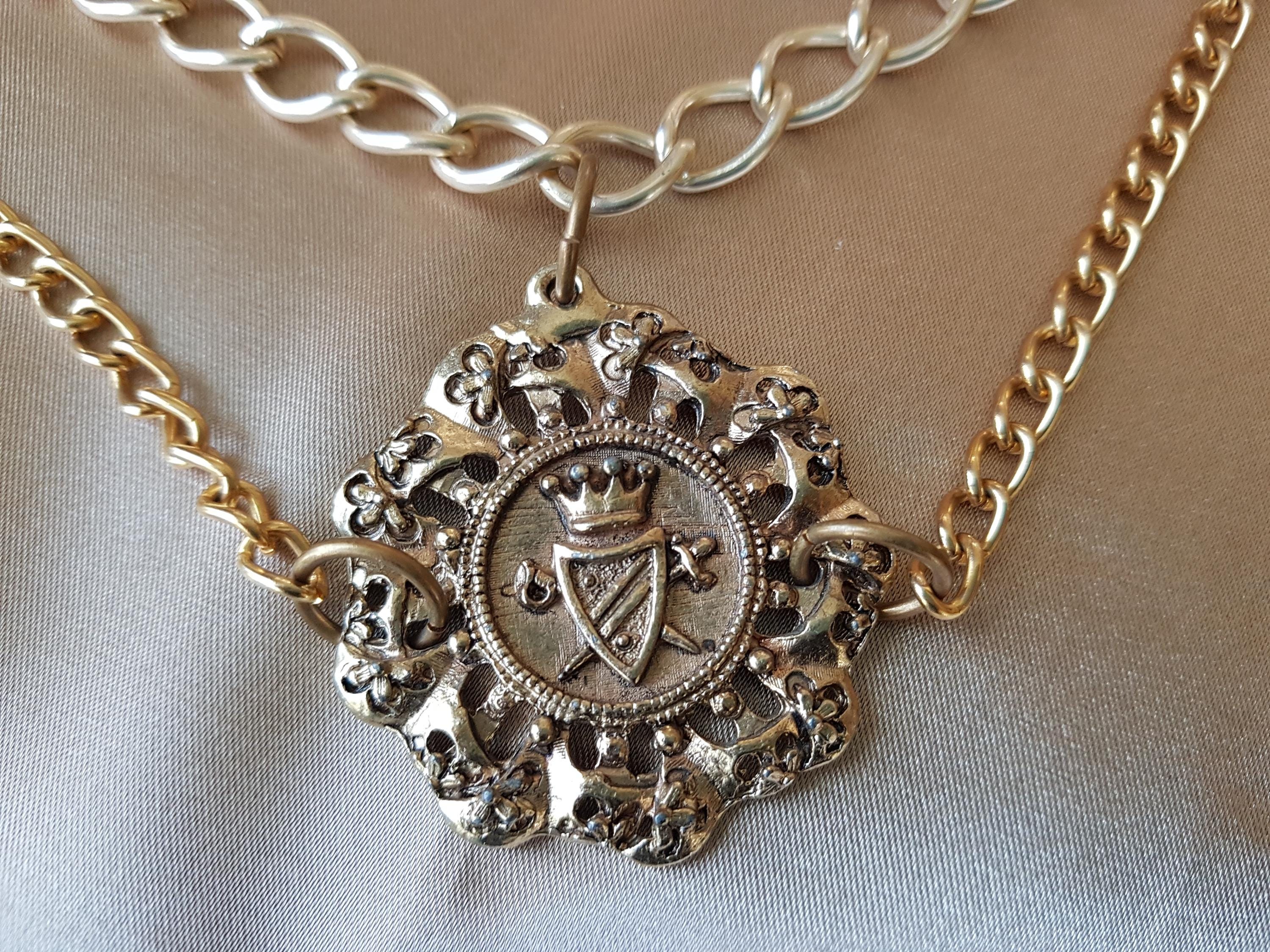 Vtg Ravid Artistic Des Brown statement Belt Gold Swag Chain Medallion 80\'s 90\'s Vintage Ravid Artistic Leather/Stone/ Metal Belt with  main image 3