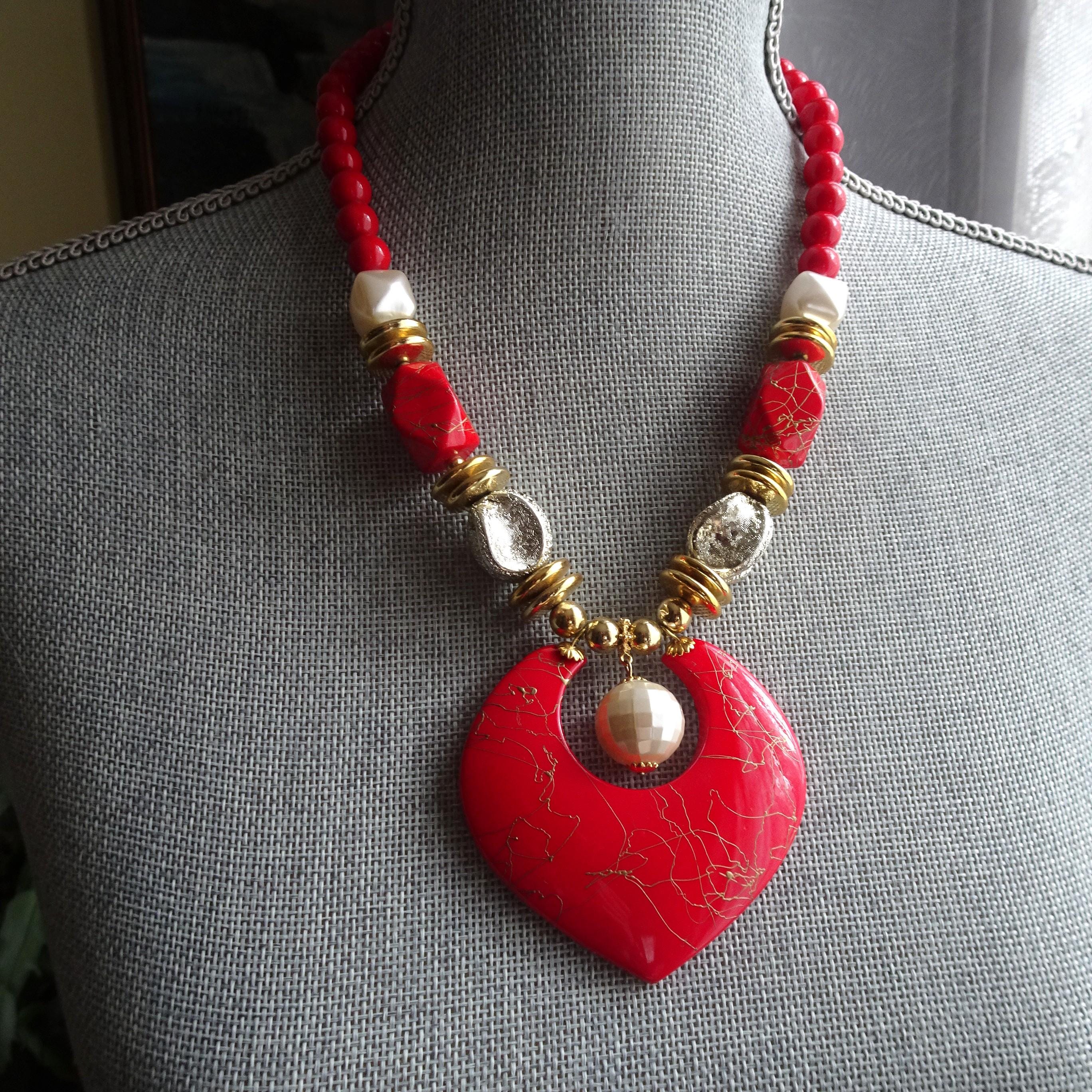 FABULOUS Chunky Vintage 1990s Necklace, Deep Blue and Gold Beads, High fashion, Retro Necklace, Mid Century Vintage Jewelry