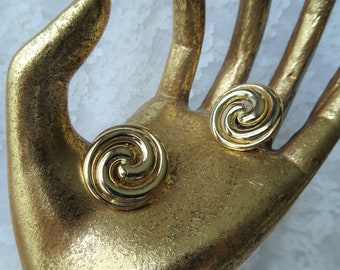 CLASSY 70s Swirl Design Earrings, Clip On Earrings, Gold Tone Metal,Collectible Vintage Earrings