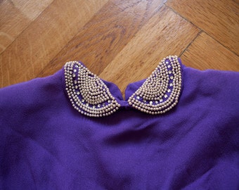Vintage, 40s Purple, Beaded Collar, Wiggle Dress*